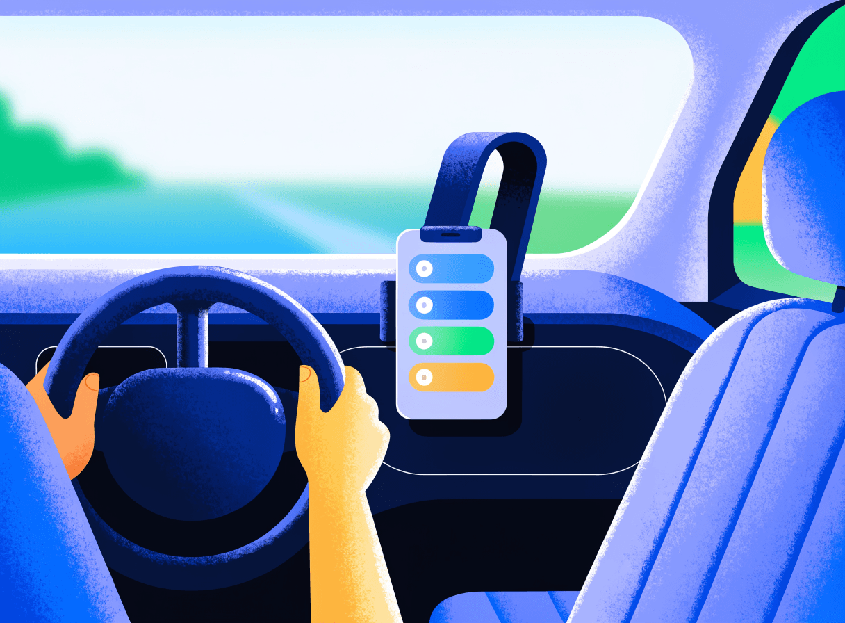 Illustration : un chauffeur concentré sur sa conduite, guidé par l'application KideeGo.